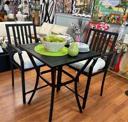 3-Piece Black Outdoor Patio Dining Set, Table and 2 Chairs with Seat Cushions