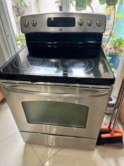 GE Stove stain less steel in good working condition.