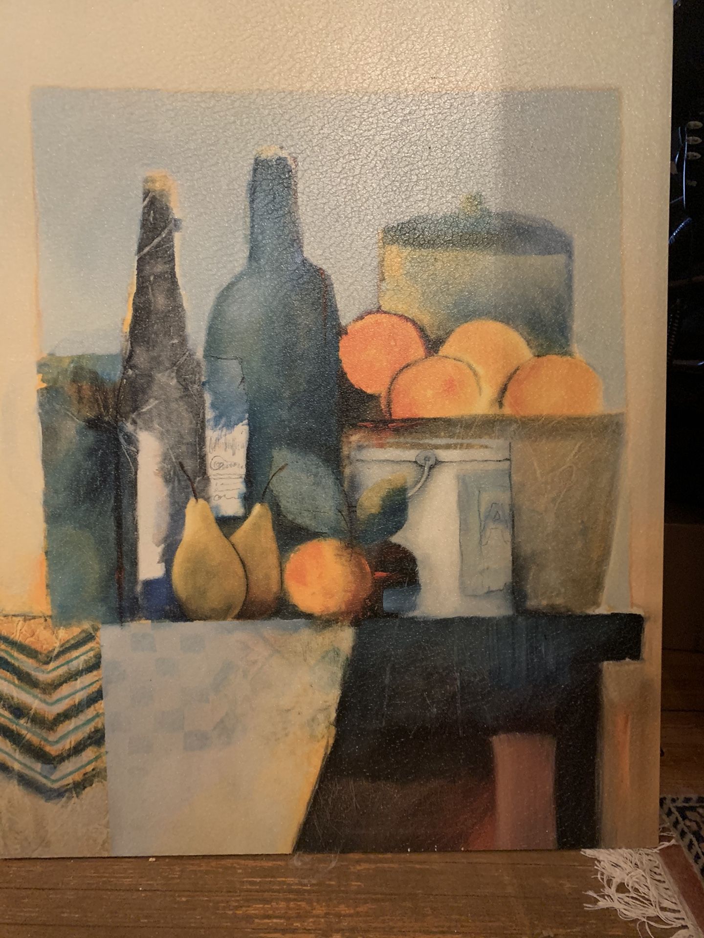 Acrilic Still Life painting, Fruits and Wine scene. Perfect Kitchen & Great Room Decor. 31in Width By 39in Height $65 or best offer