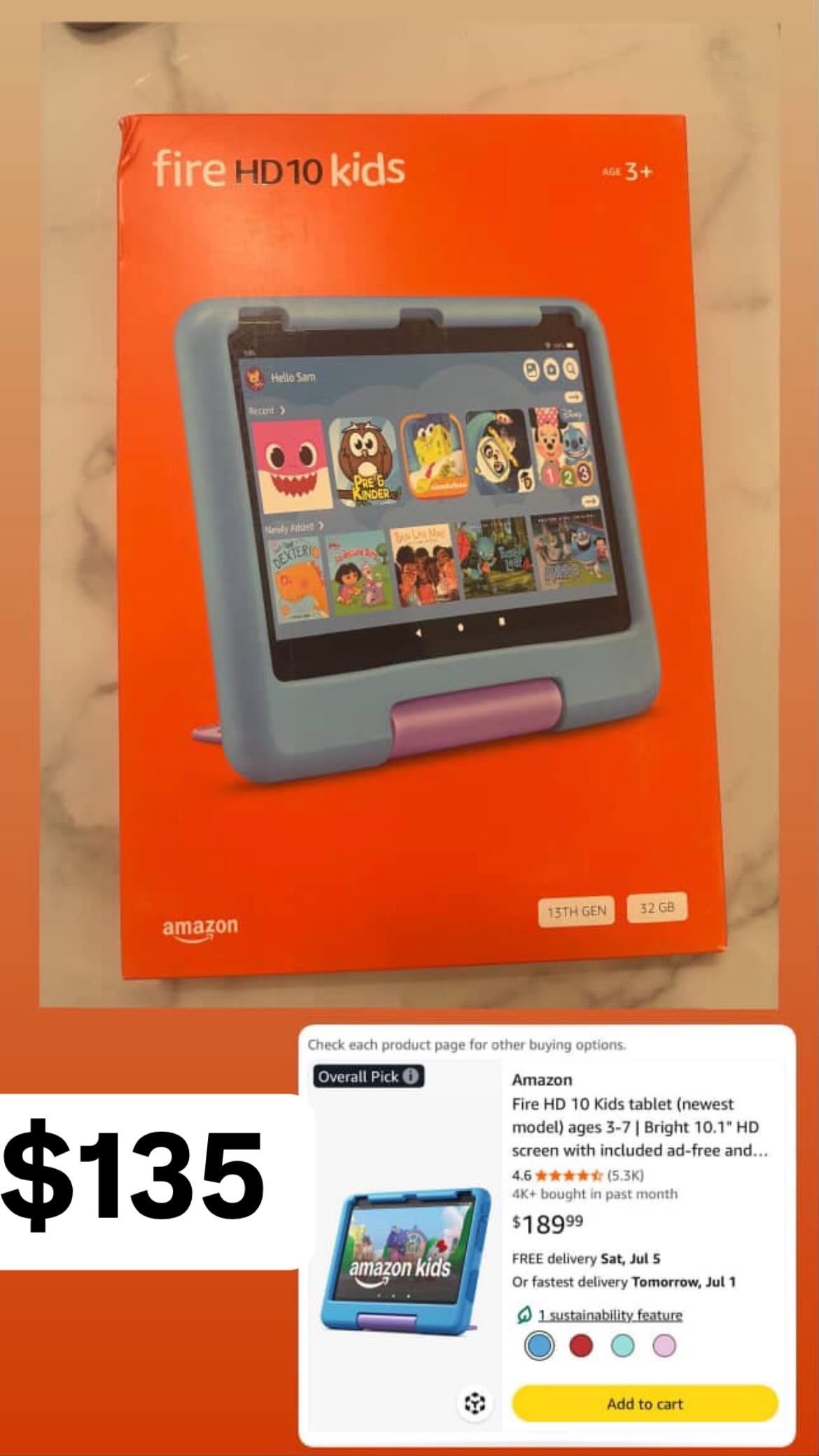 Amazon Fire HD 10 Kids tablet (newest model) ages 3-7 | Bright 10.1" HD screen with included ad-free and exclusive content, robust parental controls,