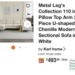 Modern 100" L-Shaped Sofa $600 To $450