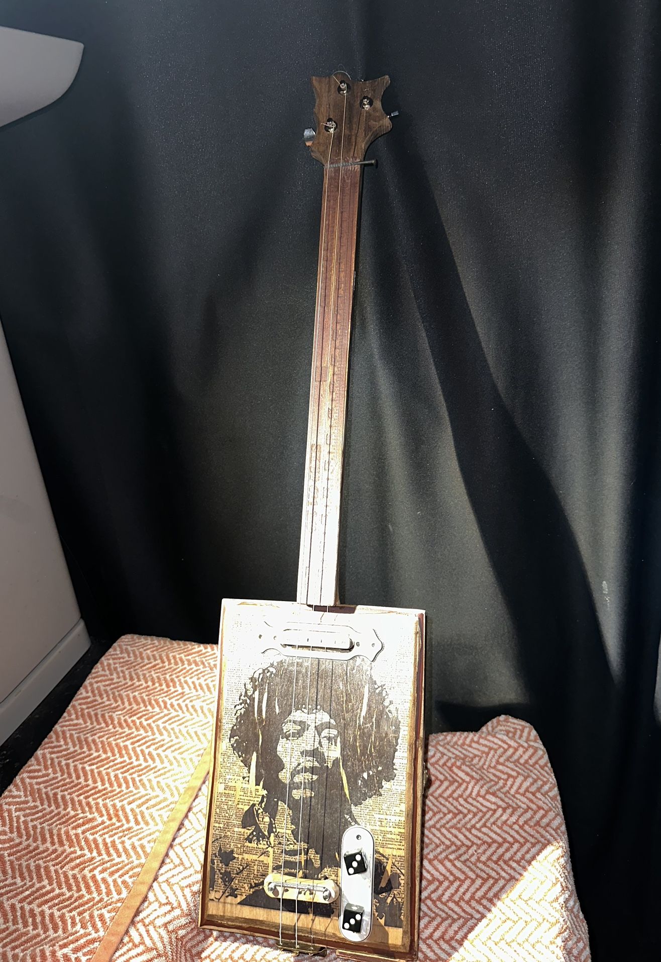 3 String ELECTRIC cigar Box INK ON WOOD JimiLand tribute