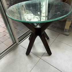 Oval Glass Dining Room Table With Matching End Table , 6 Chairs