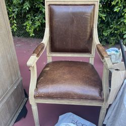 Restoration Hardware Leather And Wood Chair