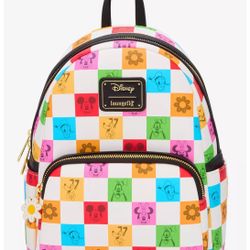 Mickey and Friends Colorful Checkered Loungefly Backpack and Wallet Set