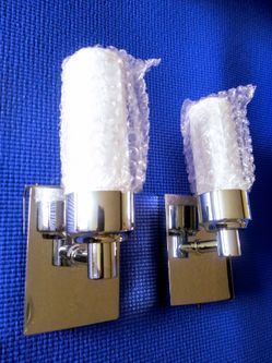 Pair Contemporary Chrome Wall Sconces