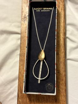 Lucky Brand Abstract Modern Two Tone Pendant Adjustable Chain Necklace NEW