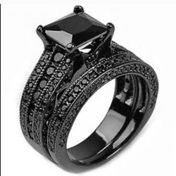 Brand new s925 black gunmetal wedding ring set engagement ring