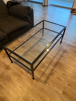 Pottery Barn Glass Top Metal Frame Coffee Table