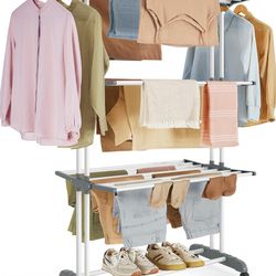 SONGMICS 68" Clothes Drying Rack Stand 4-Tier Foldable Laundry w/ Wheels - White