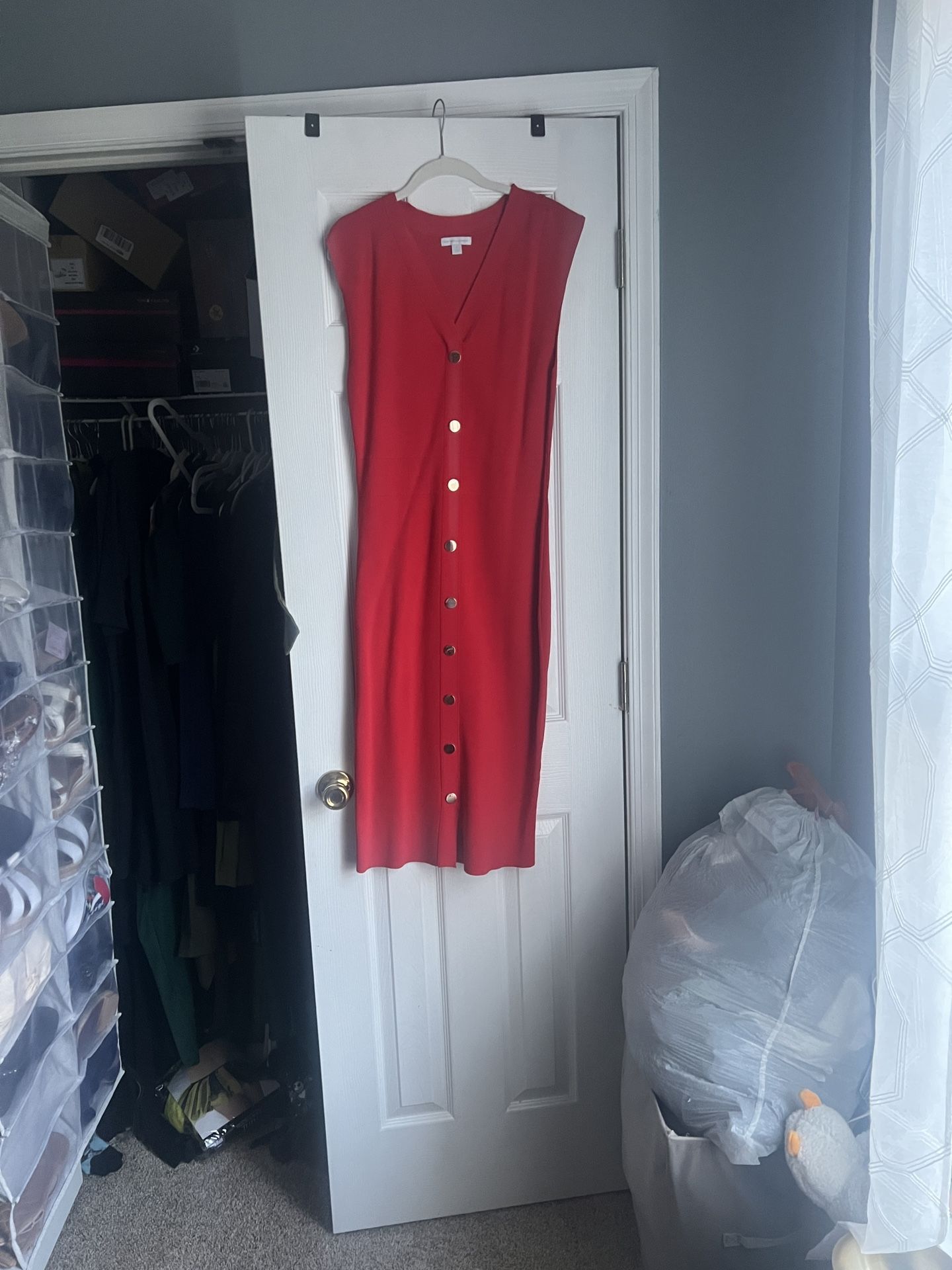 Red Gold Button Down Dress