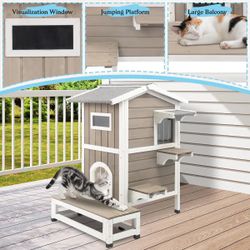 New 2 Story Cat House Indoor Outdoor 