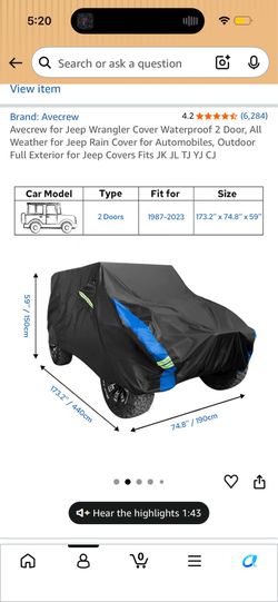 Jeep cover fits all 2 door
