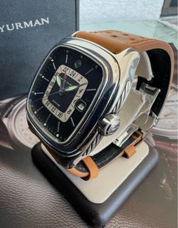 Rare David Yurman Thoroughbred GMT T306-D in stainless steel, featuring a distinctive 41mm square case, sapphire crystal, GMT function, and exhibition