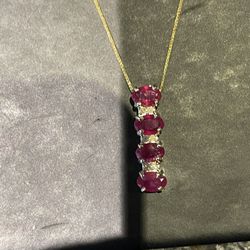 Beautiful 14k Necklace With 4 Ruby And Diamond Pendant