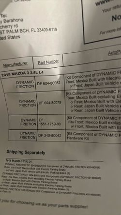 2018 Mazda 3 Hatchback Brake Kit Rotors And Pads