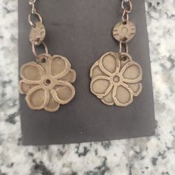 Handmade Copper Metal Flower Earrings 