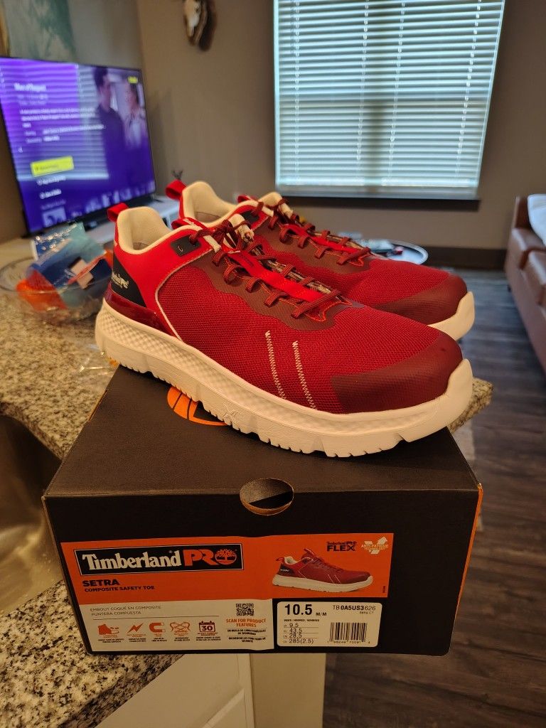 men's Timberland Pro Composite Toe red shoes 10.5