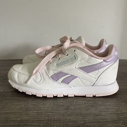 Reebok Classic Leather Girl’s White Pink Purple Sneakers Shoes Size 3