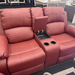 Red  Bonded Leather Recliner Living Room Set