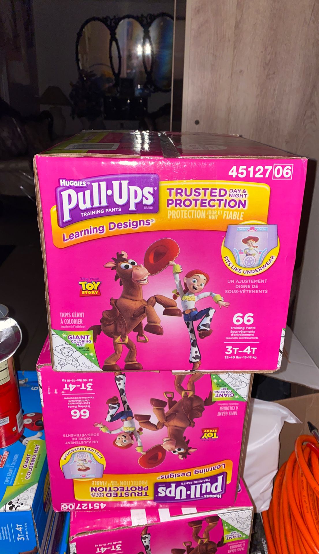 1 box of Diapers pull ups 3t-4t girl or boys