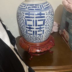 Antique Vase On Wood Pedestal