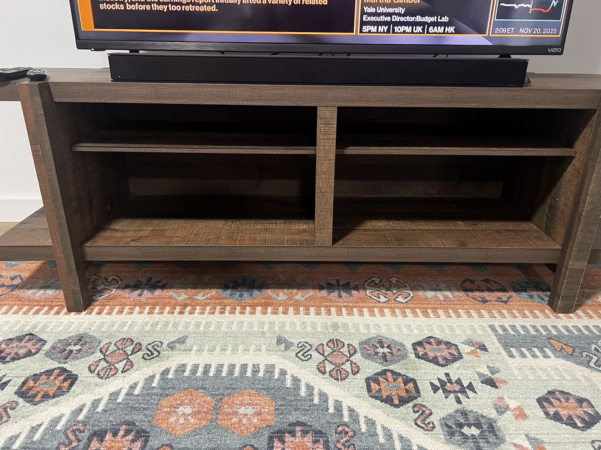 Living Spaces Ranier 65” TV Stand – Rustic Grey/Brown – Excellent Condition