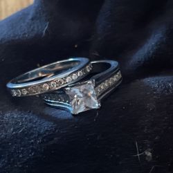 Silver Engagement Ring Set 