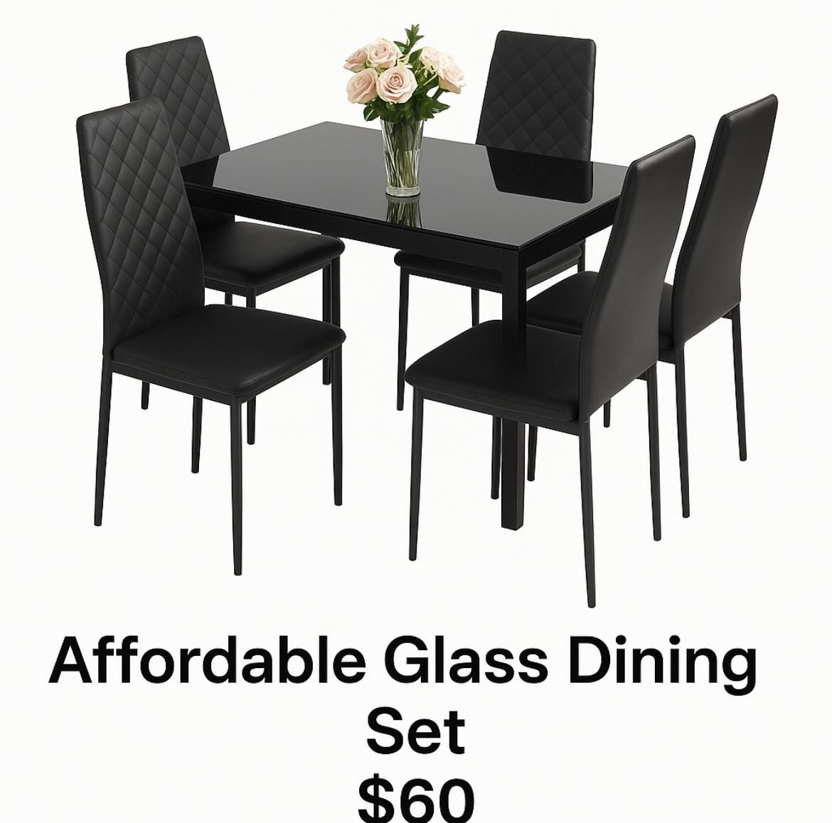 Glass Dining Table with 6 Leather Chairs – $60