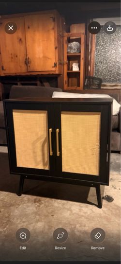 Modern Black Accent Cabinet with Rattan