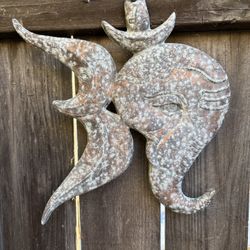 Vintage Aged Weathered Finish Copper Metal Elephant Ganesh Outdoor Decor, Outdoor Wall Fence Decor Peaceful Garden Ganesha Elephant Metal Yard Art