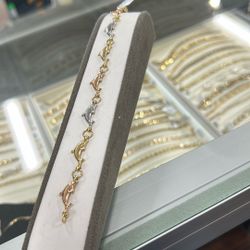 Gold Tri Color Dolphin Bracelet 