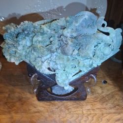 100%Natural Dushan Green Jadeite Dragon Phoenix Bat