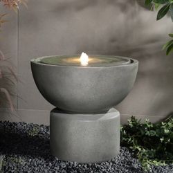 Zen Bubbler Water Fountain with Lights – Gray Resin Design ,F2310