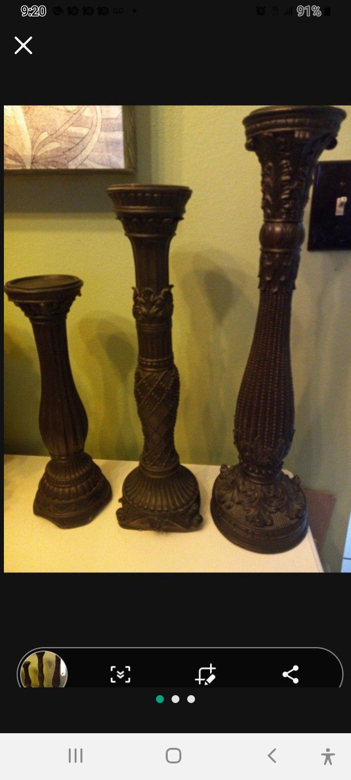 Fitz & Floyd Set Of 3 Sculpted Pillar Candle Holders