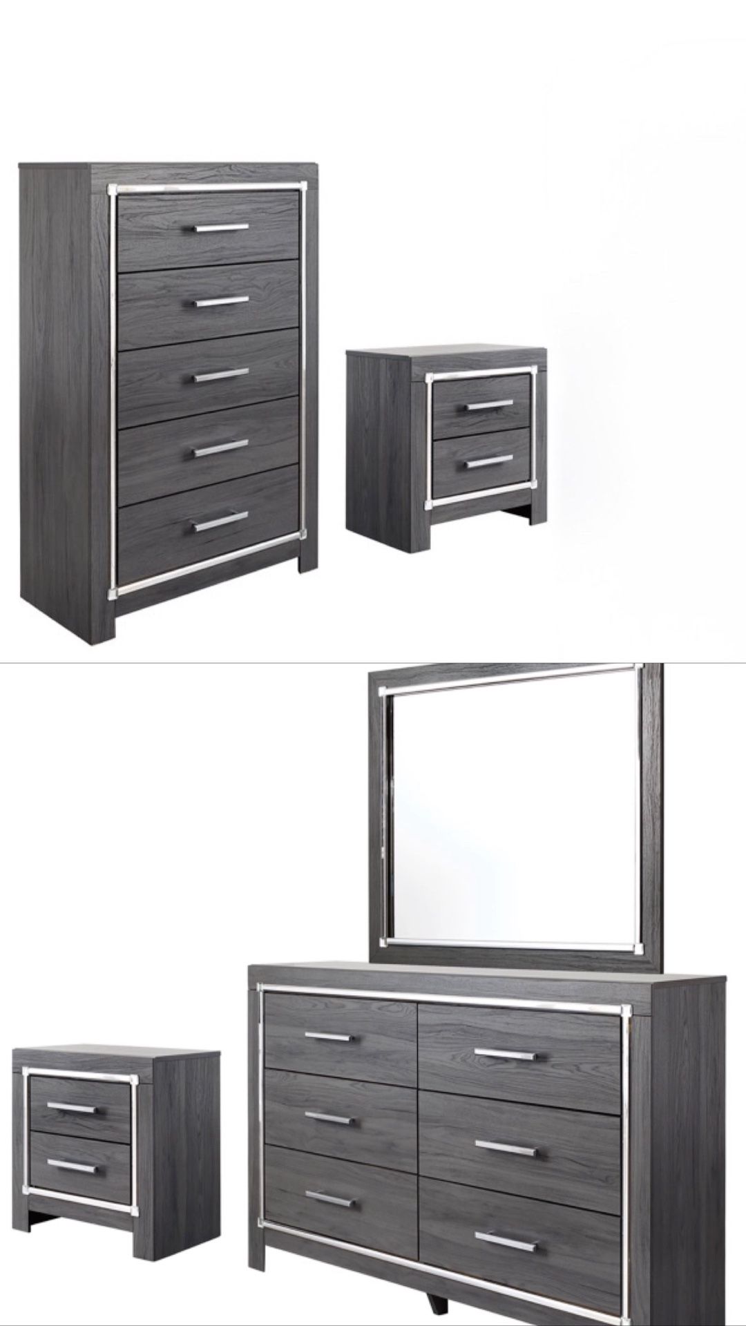 Mirrored Dresser, Chest and 2 Nightstands
