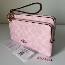 Coach large double zip wristlet