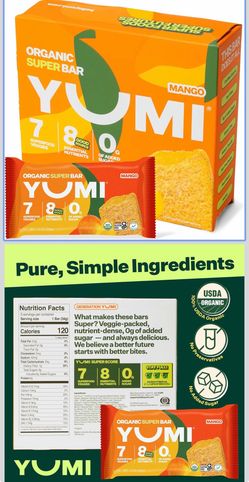 YUMI Organic Breakfast Superbar, Gluten-Free, No Added Sugar, 7+ Vegetables, Soft-Baked Crust, Healthy Snack Bars for Kids, School Safe, Healthy Alter