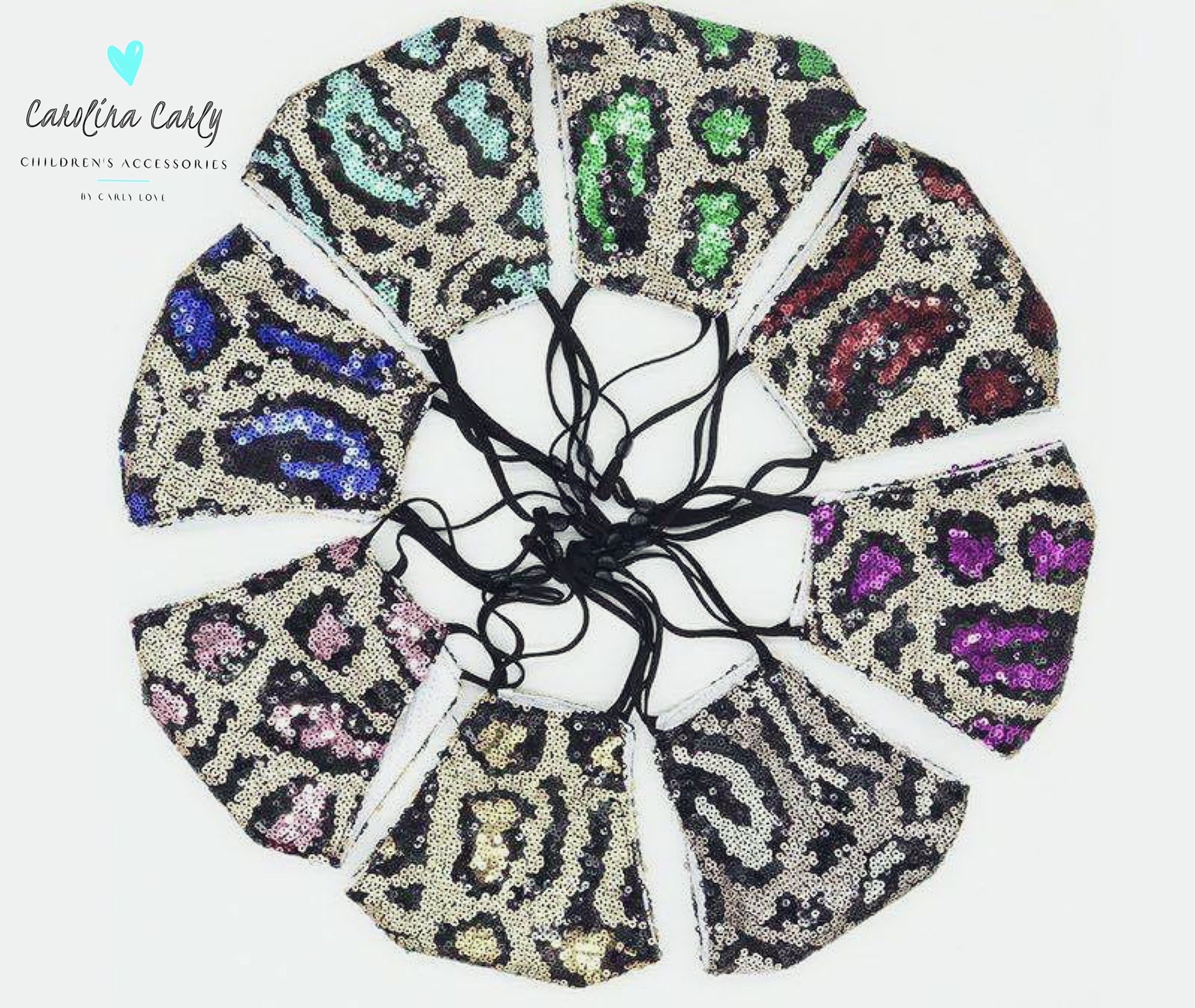 Kids Reusable Sequin Leopard Face Mask Washable, Red, Blue, Gold, Silver, Gray, Hand Made in the USA