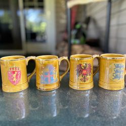 Set Of Nasco Japan Ceramic Tankard Denmark Heraldic Mugs