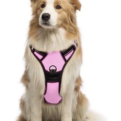 Pink Breathable Lightweight Mesh No Pull Adjustable Reflective Dog Harness (Medium)
