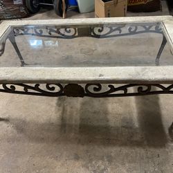Vintage Cast Iron And Stone Coffee Table