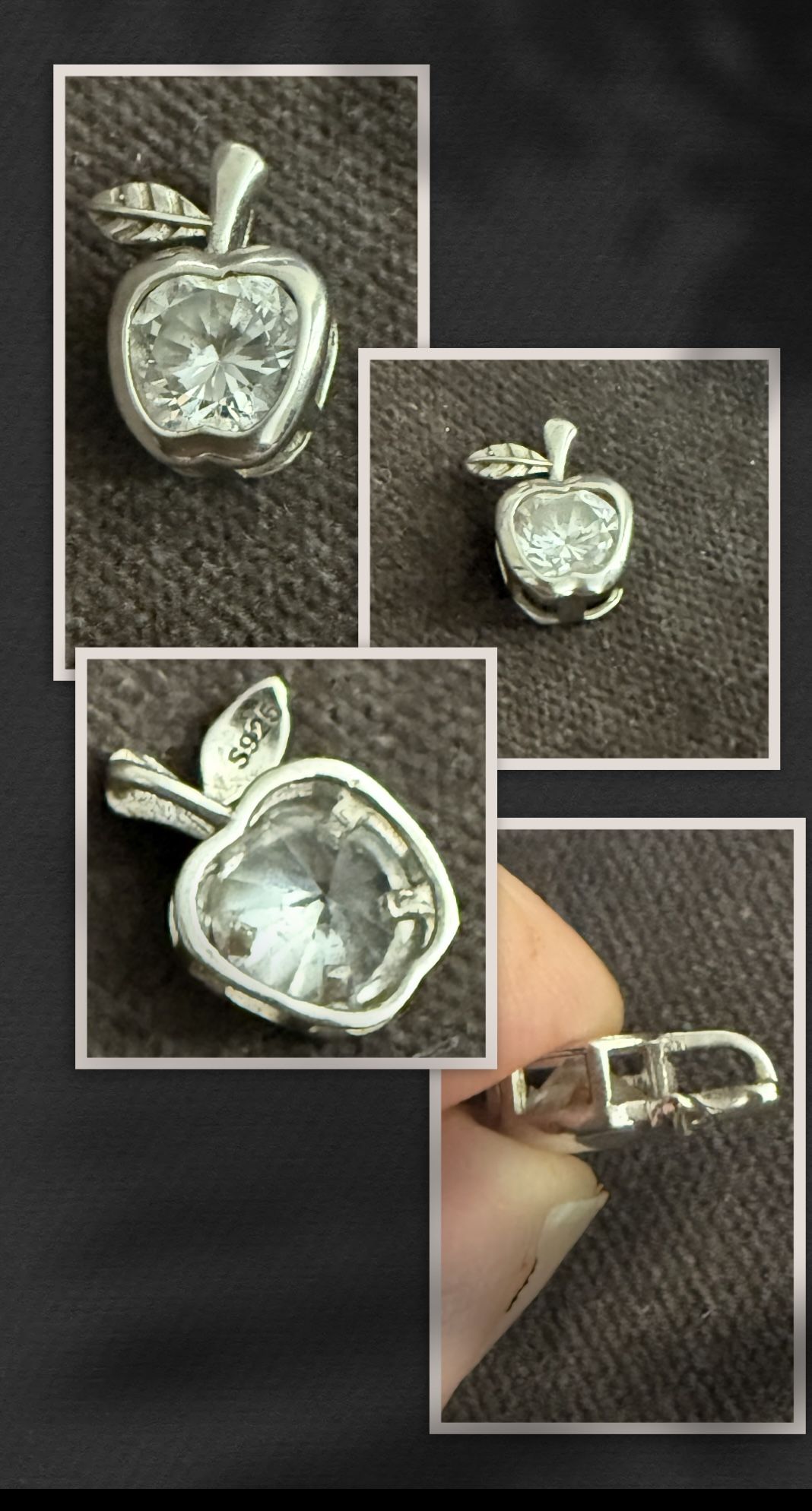 Dainty and Stunning Sterling Silver Cubic Zirconia CZ Crystal Pave Apple Bezel Necklace Pendant
