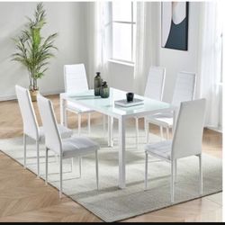 Diner Table Temper Glass White 