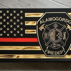 Black Torched American Flag w/Alamogordo Fire Dept and Bottom Coin Rack