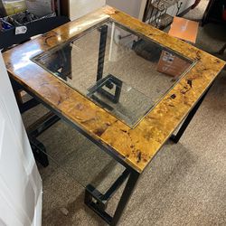 SIDE TABLE NEEDS TO GO  - glass shelf (top glass chipped corner)