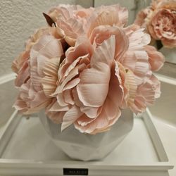 Pink Roses in Ceramic Vase