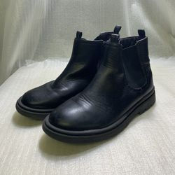 Open Edit Black Leather Ankle Boots Kid’s Size 3 Side Zip Lug Sole