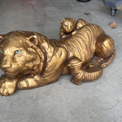 Vintage Gold-painted Ceramic Tiger statue
