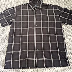 Woody’s Retro Lounge Brown short-sleeve Button-Down Plaid Shirt Men’s Large